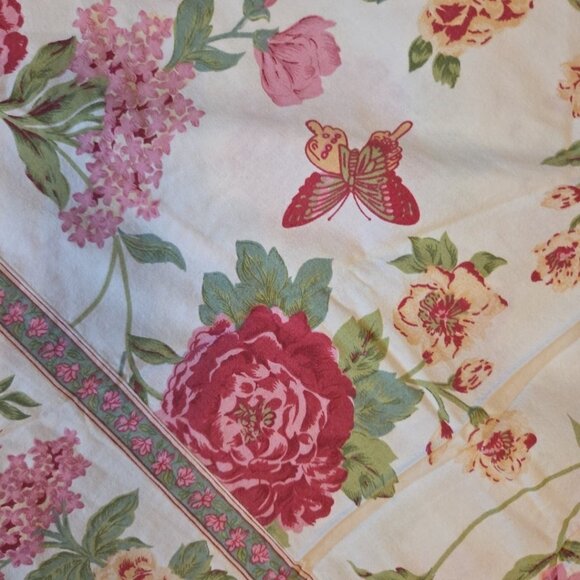 April Cornell Floral Cotton Oval Tablecloth Peony Butterflies Pink AS IS 78x78 - Picture 2 of 9